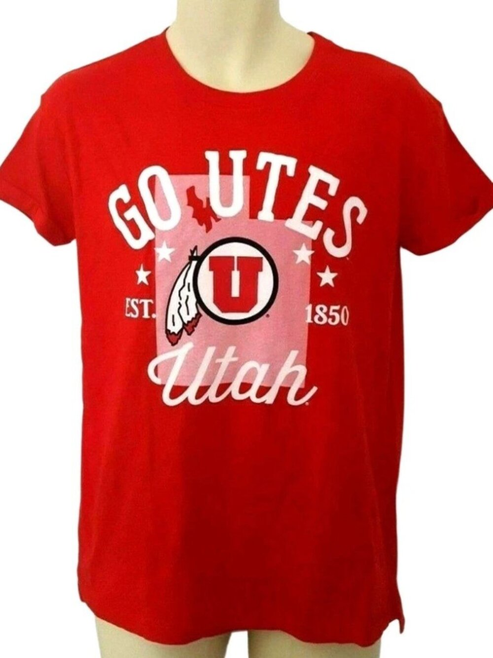 Utah Utes T Shirt Size Small Rolled Sleeves Comfort Fit Red Three Square New